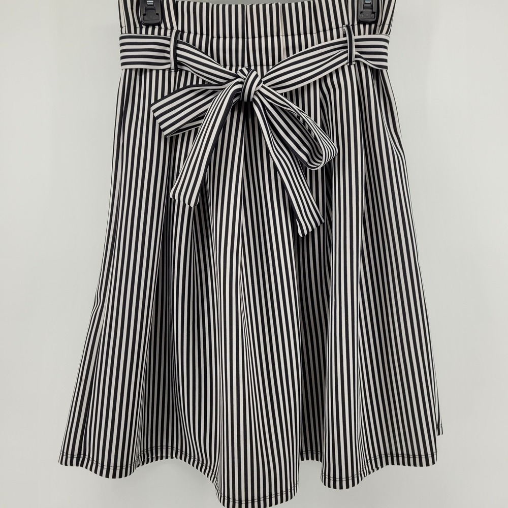 Haute Monde Womens Medium Black White Striped Paperbag Waist A-Line Skirt